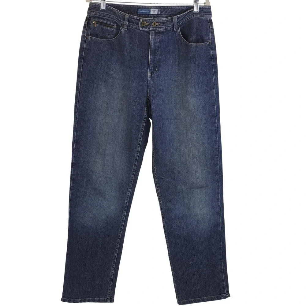 Liz‎ Claiborne Jeans Womens 12 Blue Medium Wash High Rise Straight Stretch Denim